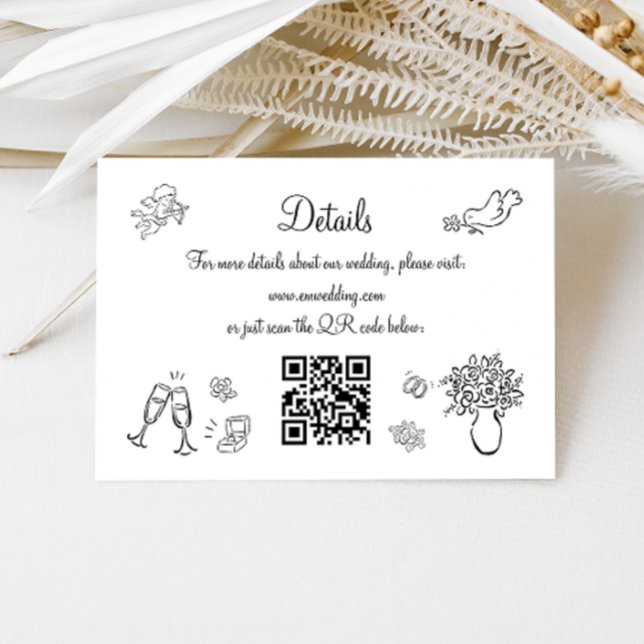 Carte D'accompagnement Code QR Dessiné de Détails de Mariage Fantaisiste (Créateur téléchargé)