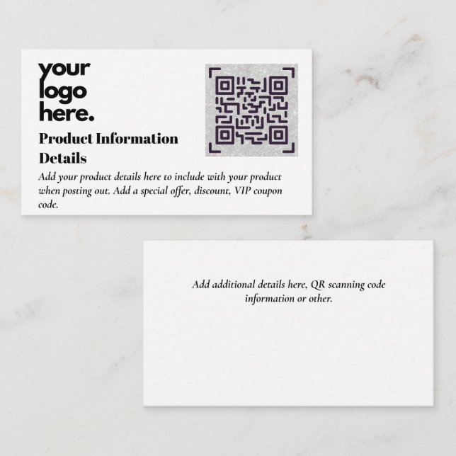 Carte D'accompagnement Code QR Détails de la garantie d'emballage du prod (Devant / Derrière)