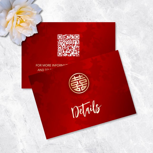 Carte D'accompagnement Code QR | Détails du Mariage chinois rouge (Créateur téléchargé)