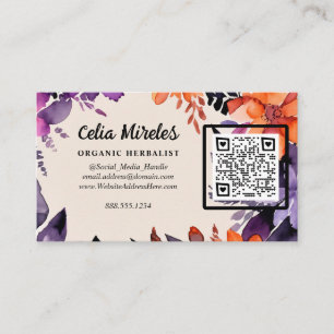 Carte D'accompagnement Code QR du logo floral orange violet enchanté