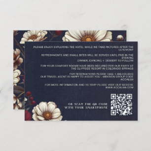 Carte D'accompagnement Code QR du Mariage Floral bleu marine et bourgogne