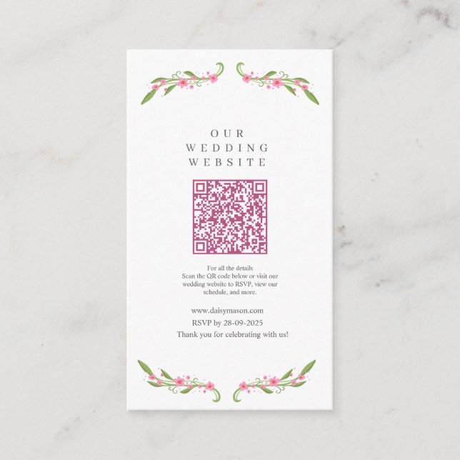 Carte D'accompagnement Code QR du Mariage floral de ruban lunaire (Devant)