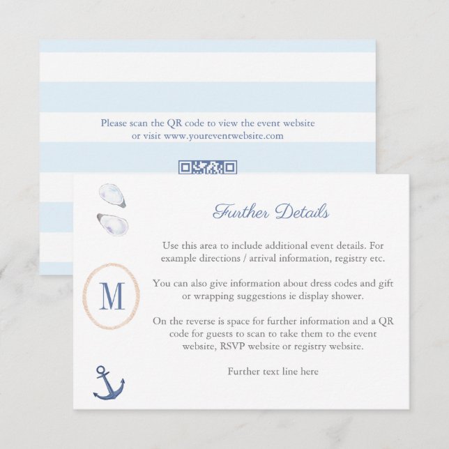 Carte D'accompagnement Code QR du registre de baby shower à monogramme cô (Devant / Derrière)