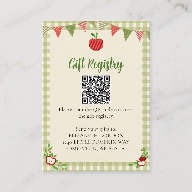 Carte D'accompagnement Code QR du registre de cadeaux de la douche bébé A (Devant)