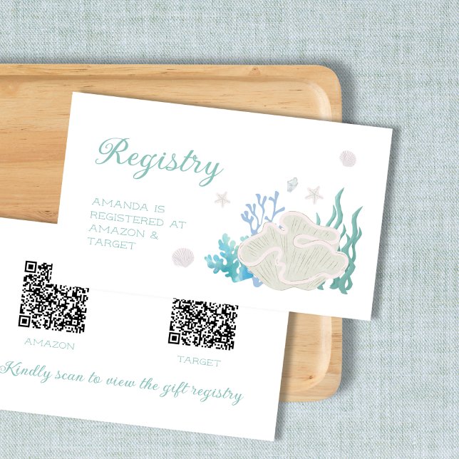 Carte D'accompagnement Code QR du registre de cadeaux de mariage Ocean Br (Ocean Bridal Shower Gift Reqistry QR Code Enclosure Card)