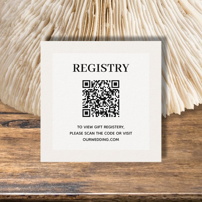 Carte D'accompagnement Code QR du registre de mariage (Ivory wedding or bridal shower registry enclosure card with QR Code - 2.5" x 2.5")