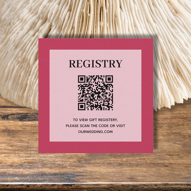 Carte D'accompagnement Code QR du registre de mariage Magenta (Magneta wedding or bridal shower registry enclosure card with QR Code - 2.5" x 2.5")