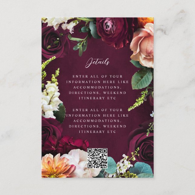Carte D'accompagnement Code QR du Rose de Bourgogne Ranunculus Mariage (Devant)