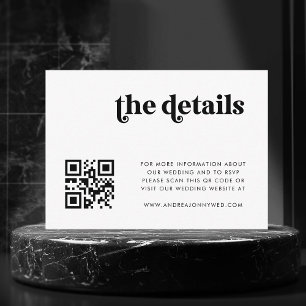 Carte D'accompagnement Code QR du script rétro blanc Détails simples du M