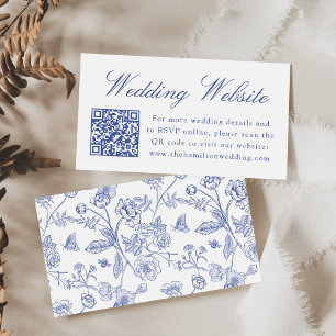 Carte D'accompagnement Code QR du site web de mariage élégant bleu en sty