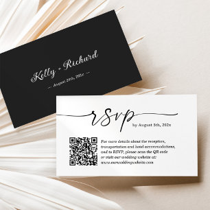 Carte D'accompagnement Code QR du site Web de RSVP de mariage noir blanc