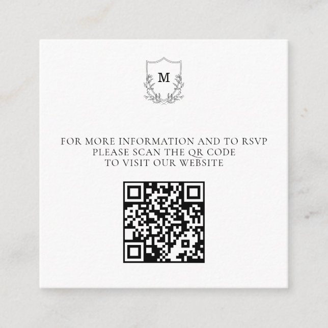 Carte D'accompagnement Code QR Elegant Black & White Crest (Devant)