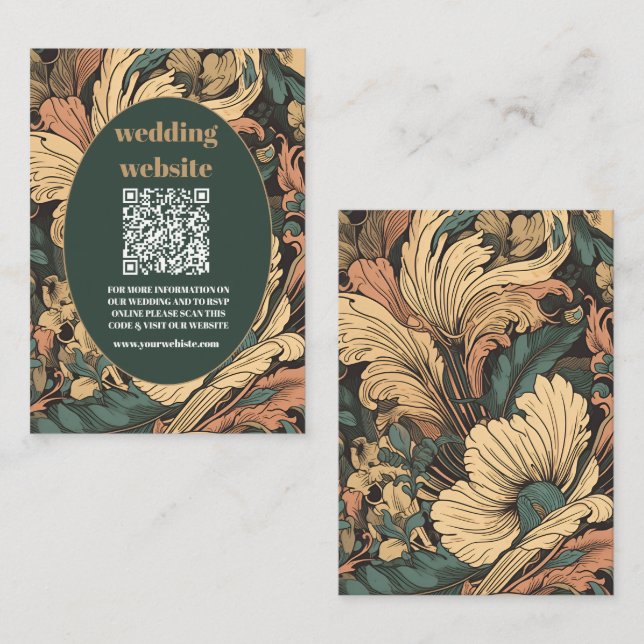 Carte D'accompagnement code qr Elégant Floral Art Nouveau Mariage (Devant / Derrière)