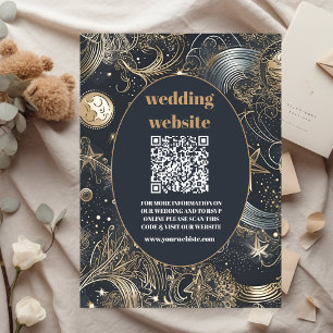 Carte D'accompagnement code QR Élégant Mariage Céleste Argent Or