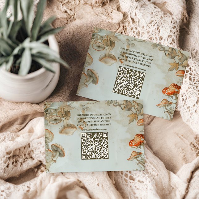 Carte D'accompagnement Code QR Élégant Mariage de fougère des champignons (Créateur téléchargé)