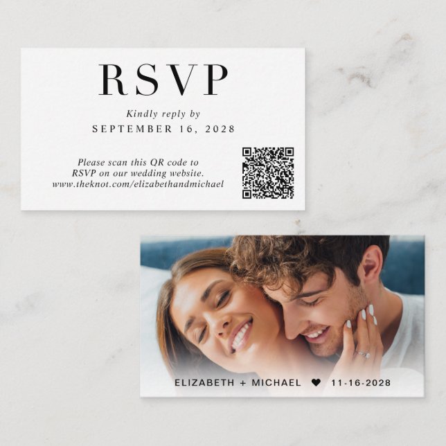 Carte D'accompagnement Code QR élégant Mariage photo RSVP (Devant / Derrière)