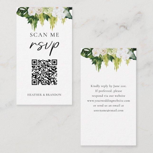 Carte D'accompagnement Code QR élégant Mariage vert RSVP (Devant / Derrière)