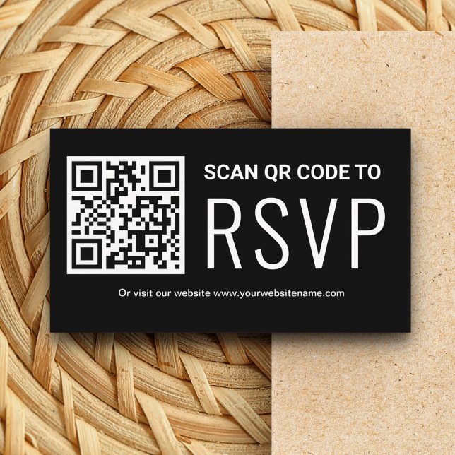 Carte D'accompagnement Code QR en ligne RSVP Mariage site Web noir blanc (Créateur téléchargé)