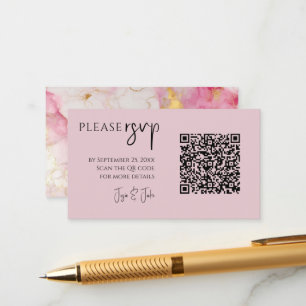 Carte D'accompagnement Code QR en marbre rose et or pour RSVP mariage