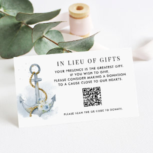 Carte D'accompagnement Code QR Fleurs Bleues et Blanches Ancre Au lieu de