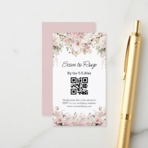Carte D'accompagnement code QR floral aquarelle rose rsvp mariage