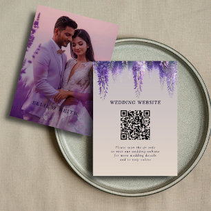 Carte D'accompagnement Code QR floral pourpre fantaisiste Photo de mariag