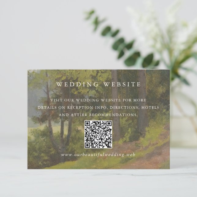 Carte D'accompagnement Code QR Forêt Rustique Élégant Mariage (Debout devant)