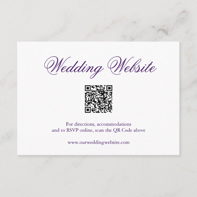 Carte D'accompagnement Code QR Formel Violet Traditionnel Mariage Élégant (Devant)