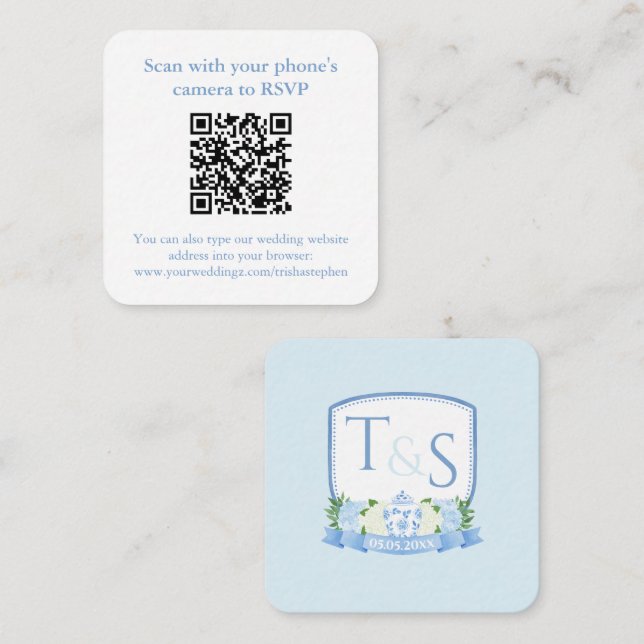 Carte D'accompagnement Code QR Hydrangea Ginger Jar Crest Wedding RSVP (Devant / Derrière)