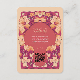 Carte D'accompagnement Code QR mariage Art Nouveau Orange inclus