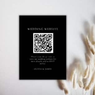 Carte D'accompagnement Code QR Mariage Chic Minimal Noir et Blanc