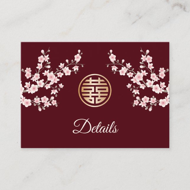 Carte D'accompagnement Code QR | Mariage chinois Dusty - Détails roses (Devant)