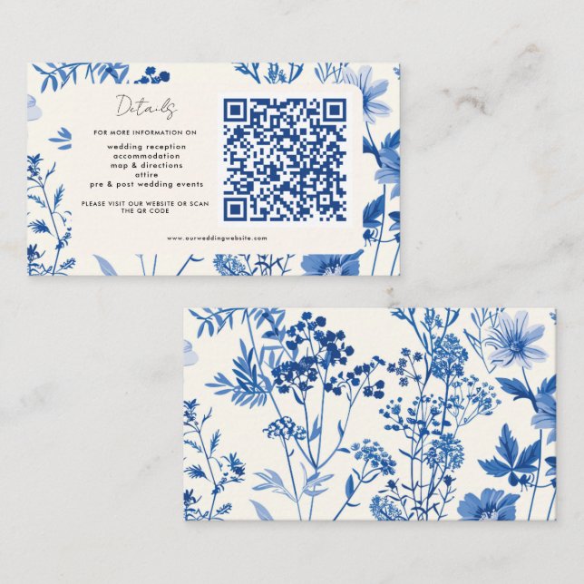 Carte D'accompagnement Code QR Mariage de Fleur sauvage bleu rustique (Devant / Derrière)
