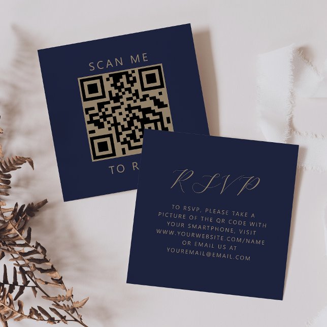 Carte D'accompagnement Code QR Mariage de script Gold de la marine budgét (Créateur téléchargé)