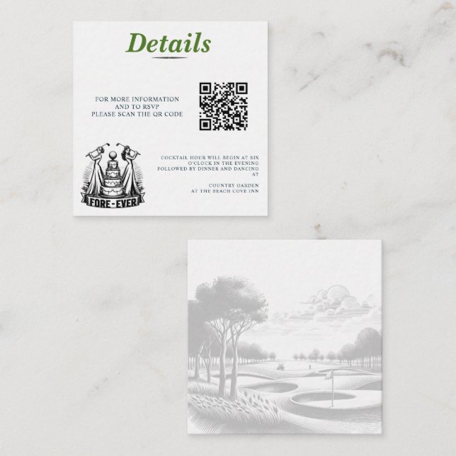 Carte D'accompagnement Code QR Mariage des épouses de golf (Devant / Derrière)