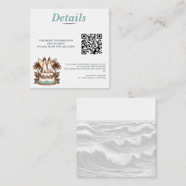 Carte D'accompagnement Code QR Mariage des épouses surfs (Devant / Derrière)