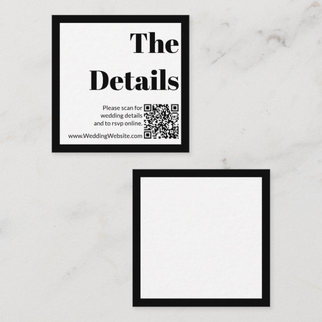 Carte D'accompagnement Code QR Mariage noir et blanc élégant (Devant / Derrière)