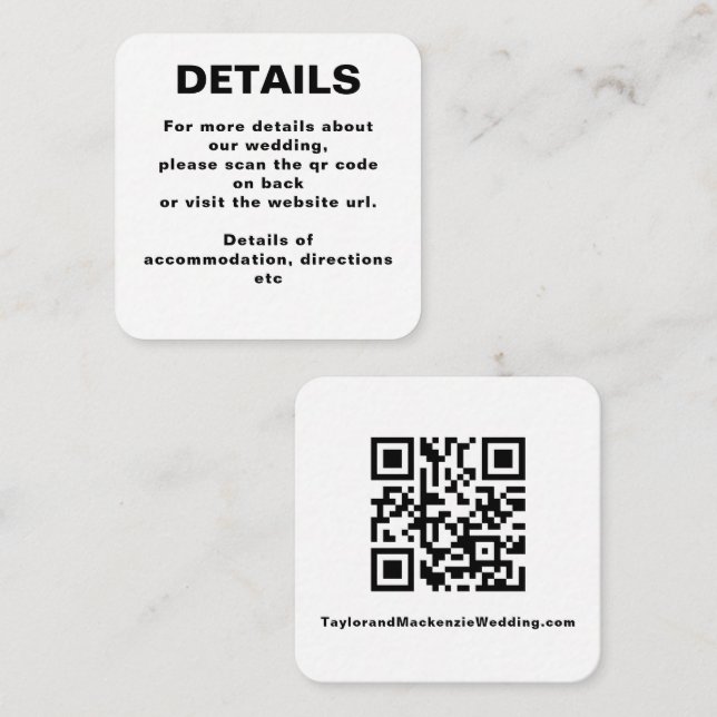 Carte D'accompagnement Code QR Mariage simple (Devant / Derrière)