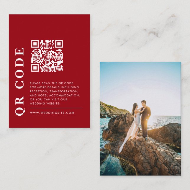 Carte D'accompagnement Code QR minimal Rouge et blanc Détails du Mariage  (Devant / Derrière)