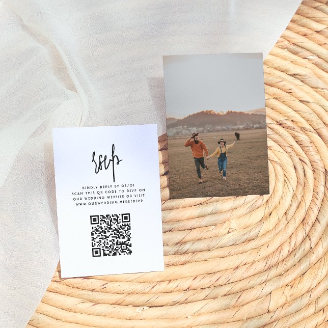 Carte D'accompagnement Code QR minimaliste bohème Mariage photo RSVP (Créateur téléchargé)