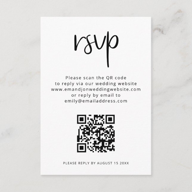 Carte D'accompagnement Code QR minimaliste Noir Blanc Mariage RSVP (Devant)