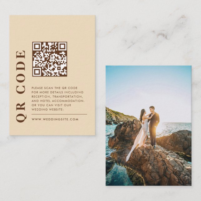 Carte D'accompagnement Code QR moderne Mariage beige Détails Photo (Devant / Derrière)