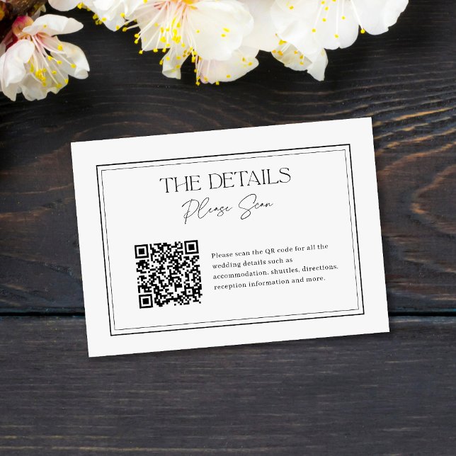 Carte D'accompagnement Code QR moderne minimaliste Mariage noir et blanc (Créateur téléchargé)