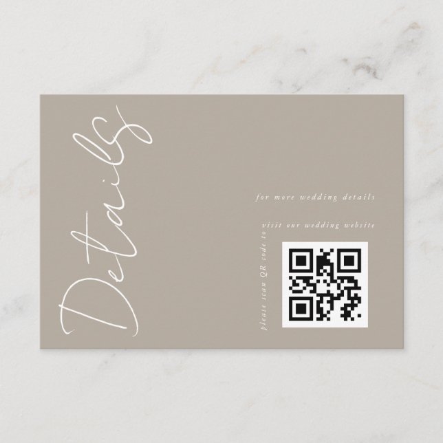Carte D'accompagnement Code QR moderne Neutre Détails du Mariage (Devant)
