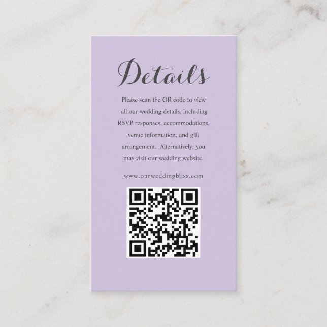 Carte D'accompagnement Code QR moderne violet Mariage RSVP (Devant)