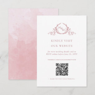 Carte D'accompagnement Code QR Monogramme Aquarelle Rose Poussiéreux RSVP