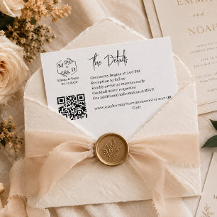 Carte D'accompagnement Code QR Monogramme Minimaliste Détails de Mariage