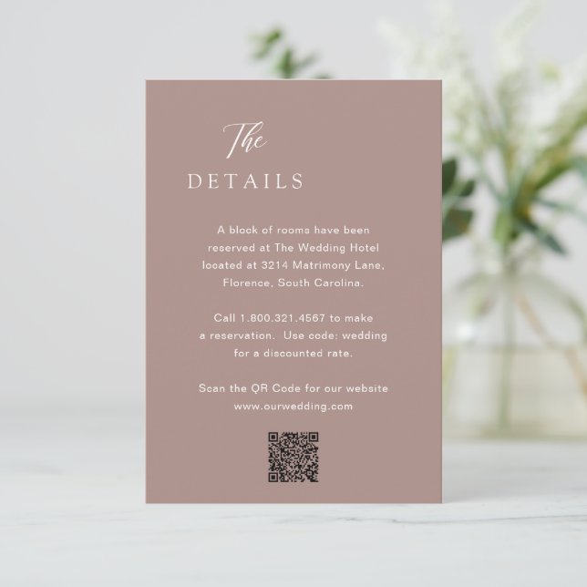 Carte D'accompagnement Code QR neutre Terre classique Mariage élégant (Debout devant)