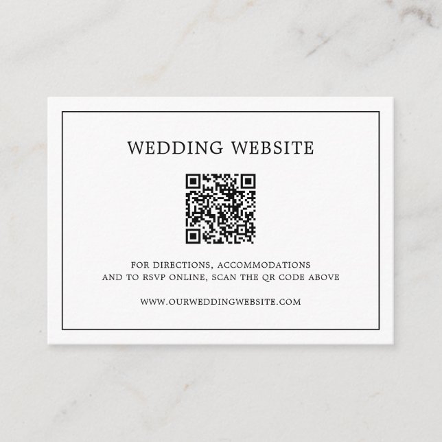 Carte D'accompagnement Code QR noir et blanc simple Mariage élégant (Devant)