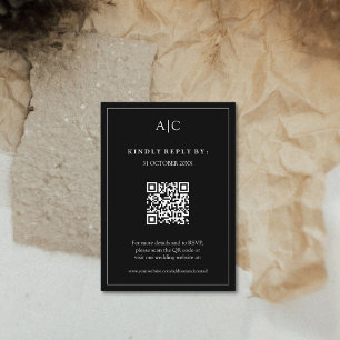 Carte D'accompagnement Code QR Noir Monogramme Mariage RSVP